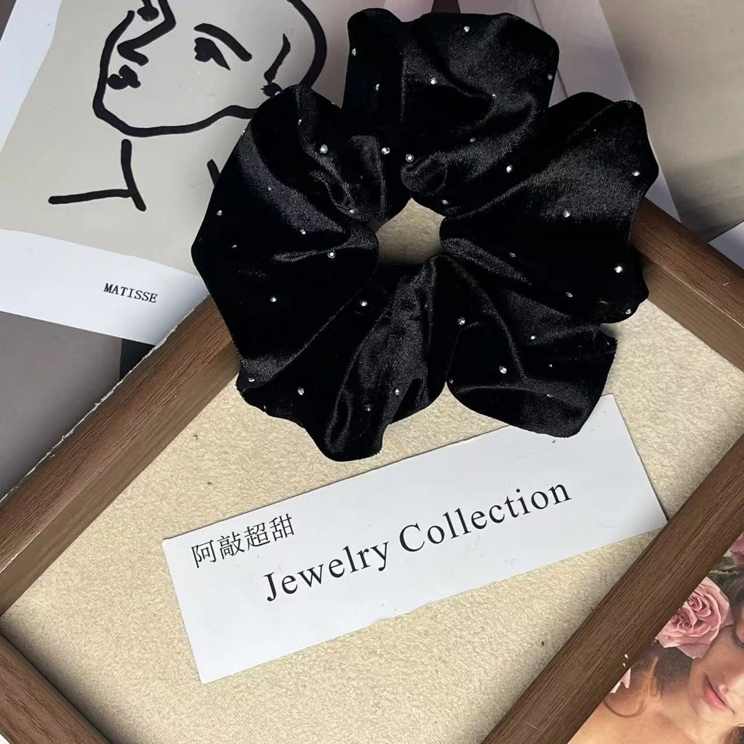 【阿敲】A966~法式复古黑色丝绒大肠发圈韩系慵懒风超大头绳发饰