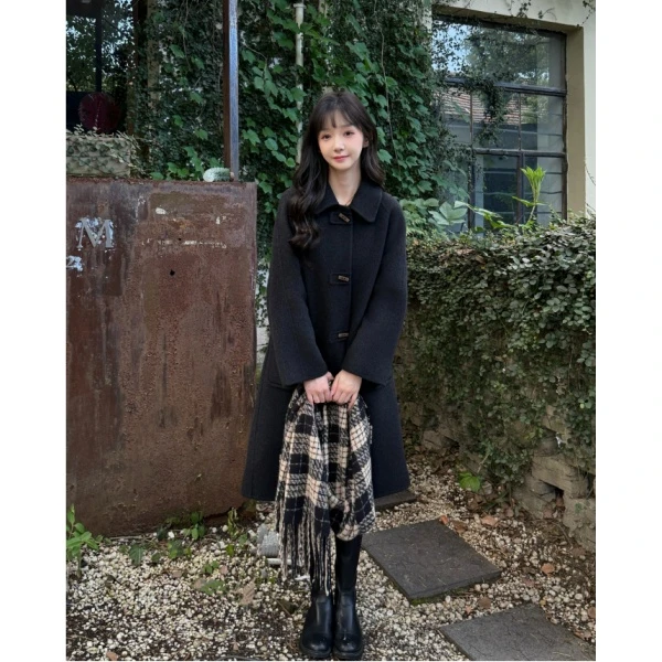 HSTYLE/韩都衣舍2025年新款羊毛大衣双面秋冬高端时尚气质小个子