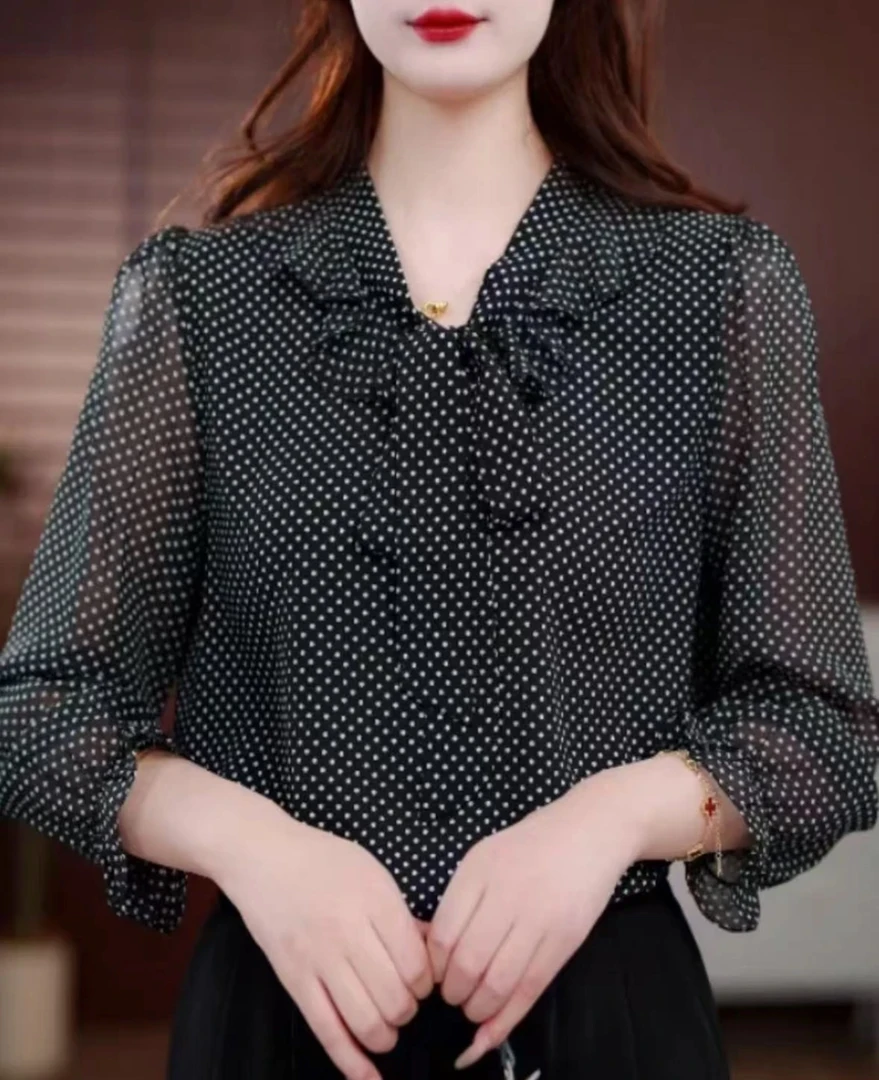 2025衬衣百搭2洋气飘带衬衫显瘦网红同款气质迷人861复古