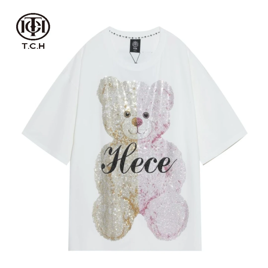山东-TCH播-潮牌小熊重工烫钻宽松T恤T21110C6298