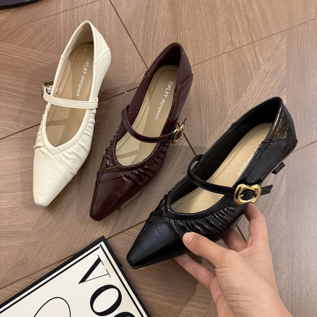 单鞋气质时尚法式粗跟高跟尖头浅口跟鞋气质时尚法式粗跟高跟尖头