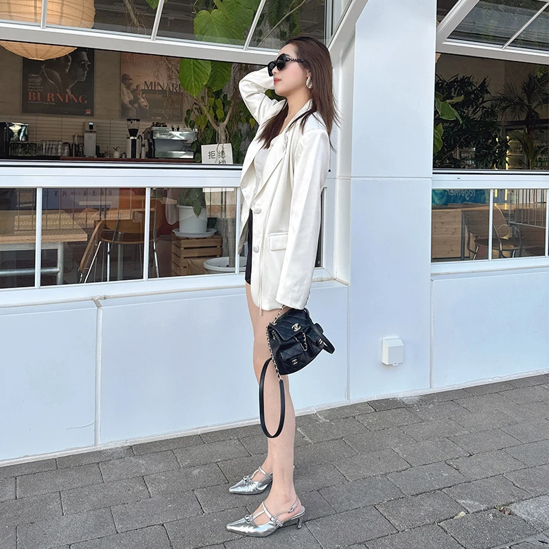 缎面西装外套女2024夏季新款韩版轻薄高级宽松气质垂感小西服上衣