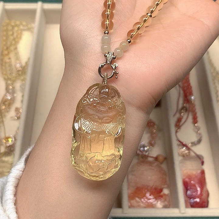 紫晶未镶嵌颈饰天然水晶雕刻九尾狐