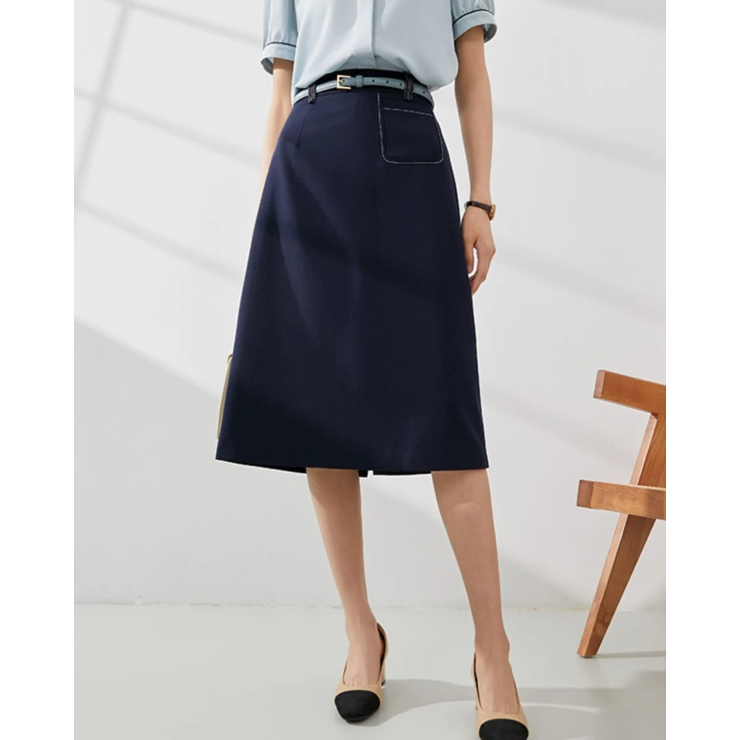 【小陈甄选】黛青色时尚气质女士高腰显瘦A字气质半身裙8362011