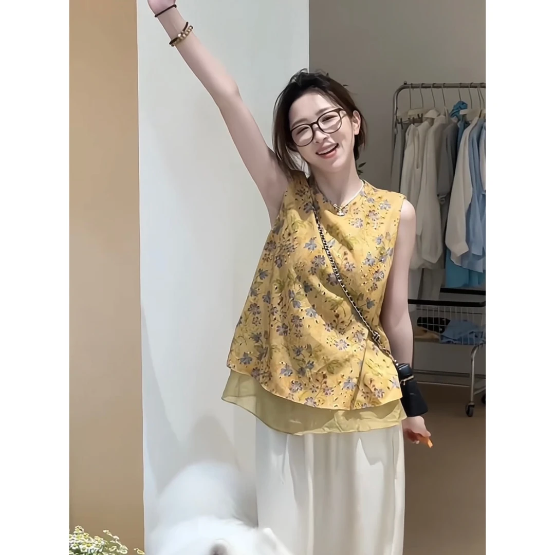 休闲风时尚夏季新中式国风提花复古气质马甲新品显瘦百搭减龄绣花