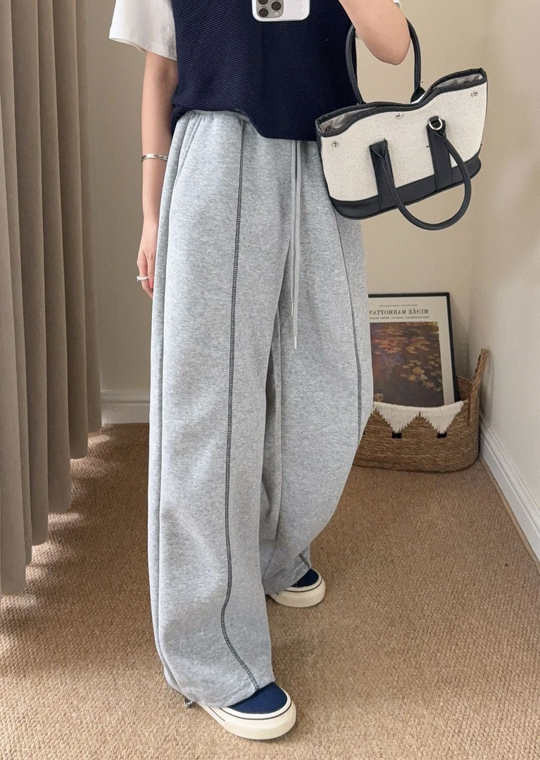 程程甄选 韩系大门爆款撞色线拼接口袋印花休闲厚款卫裤1069