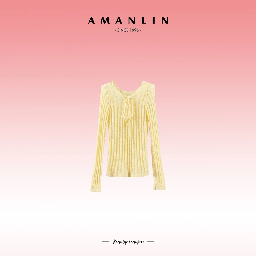 AMANLIN/阿谩琳欧若风绑带套头显瘦时尚罩衫气质长袖上衣Y595630