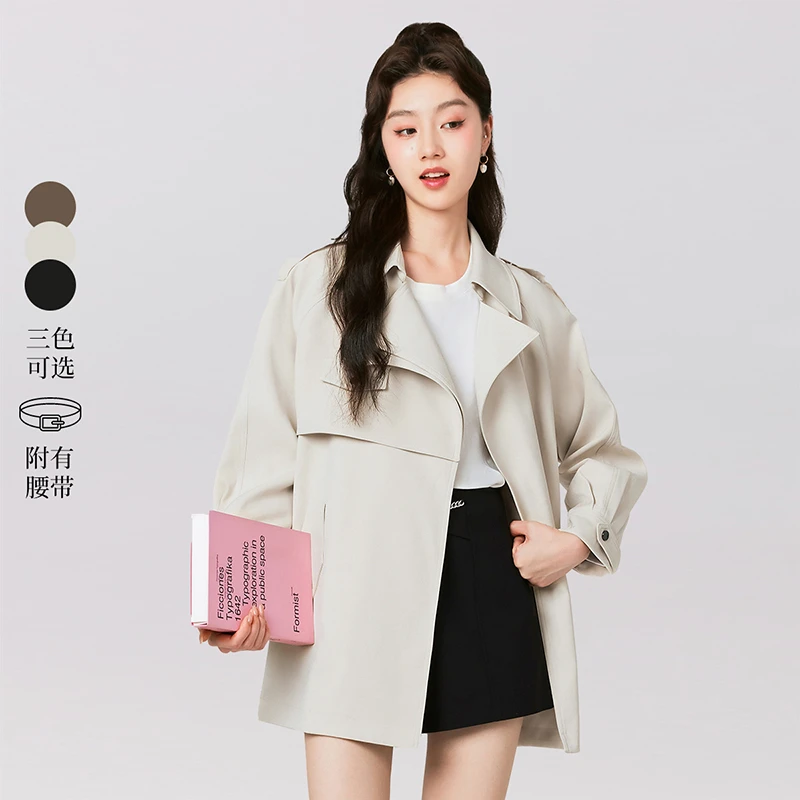 EF设计感休闲收腰风衣百搭通勤翻领外套D1060131239