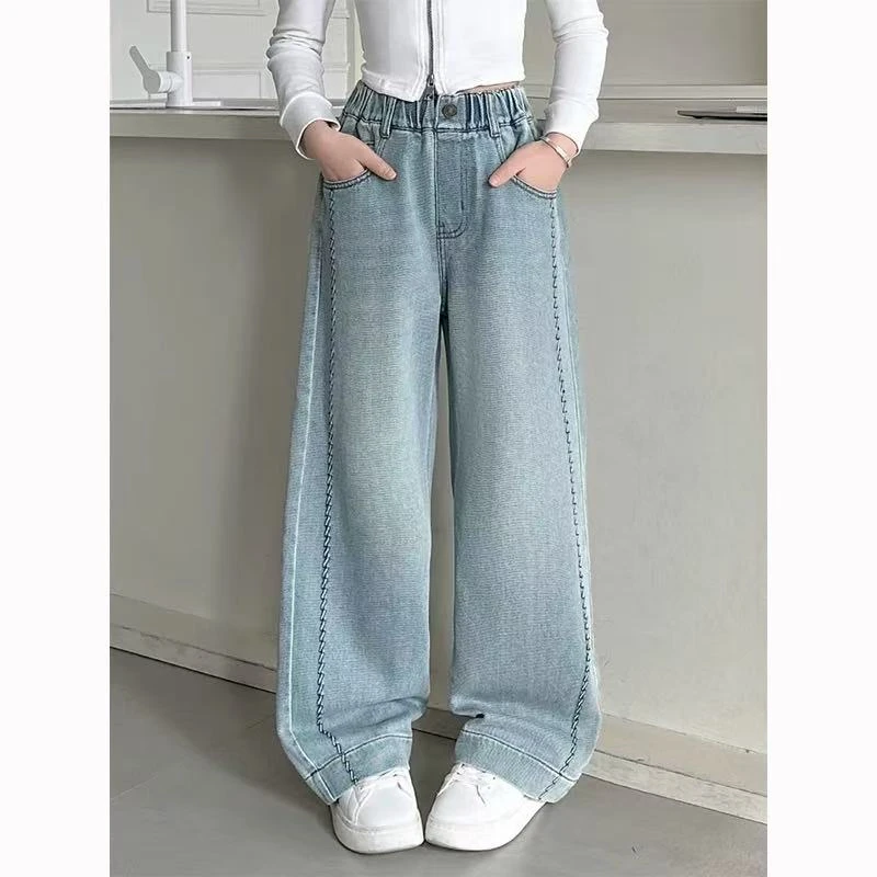 【丫丫童品】2025春季新款女中大童侧边麻花牛仔裤百搭童装A425