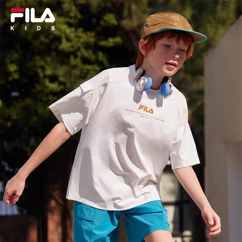 【斐乐儿童】2025夏季新款中大童百搭潮流针织运动短袖衫K52B523108