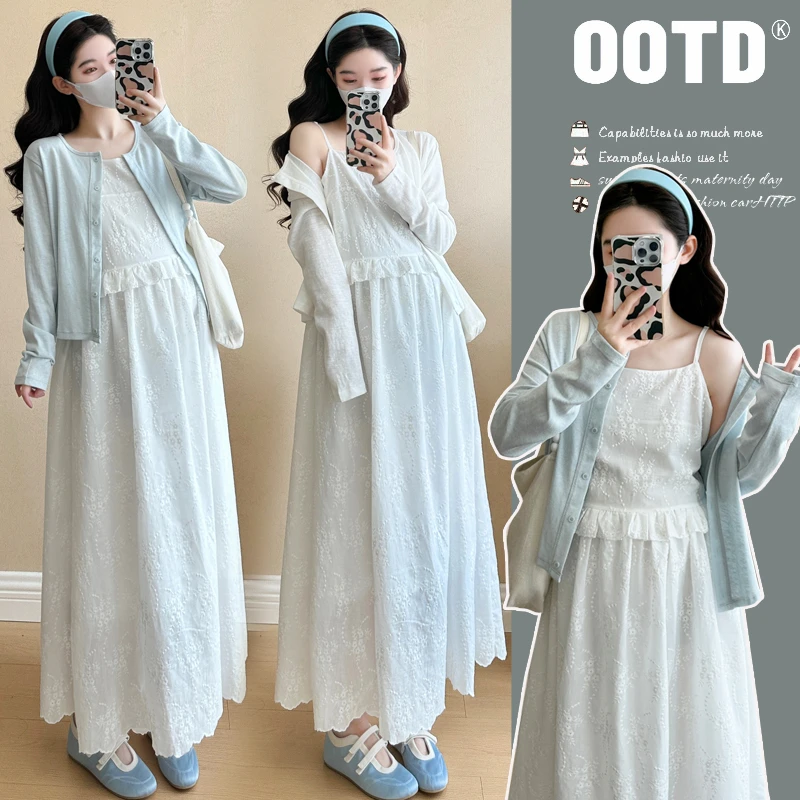 懒洋洋~小个子2025春夏新款韩版时尚绣花工艺宽松型吊带裙+棉外衫