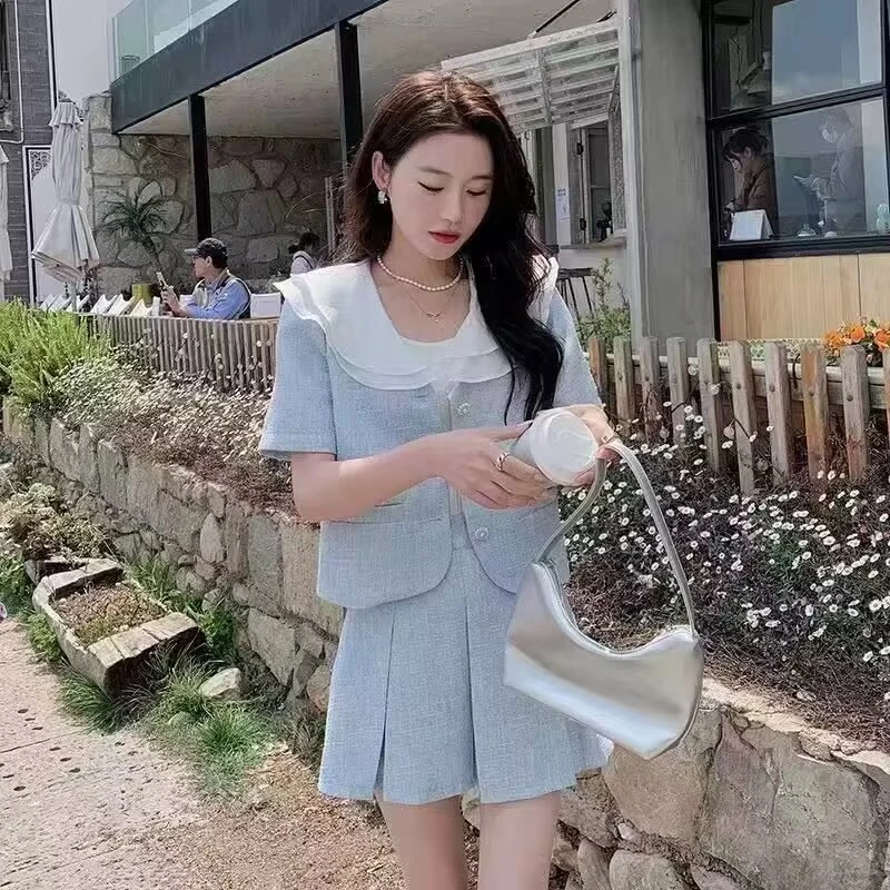 蓝色小香风休闲时尚套装夏季新款高级气质名媛两件套
