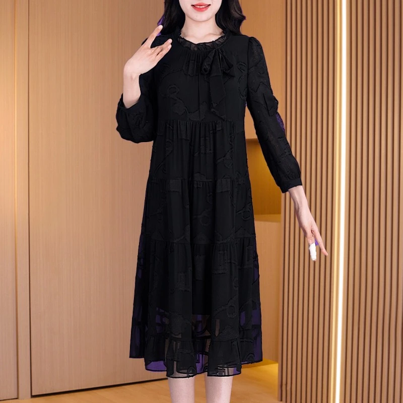 【现货】DL0504黑色连衣裙女新款减龄修身时尚百搭气质洋气裙子