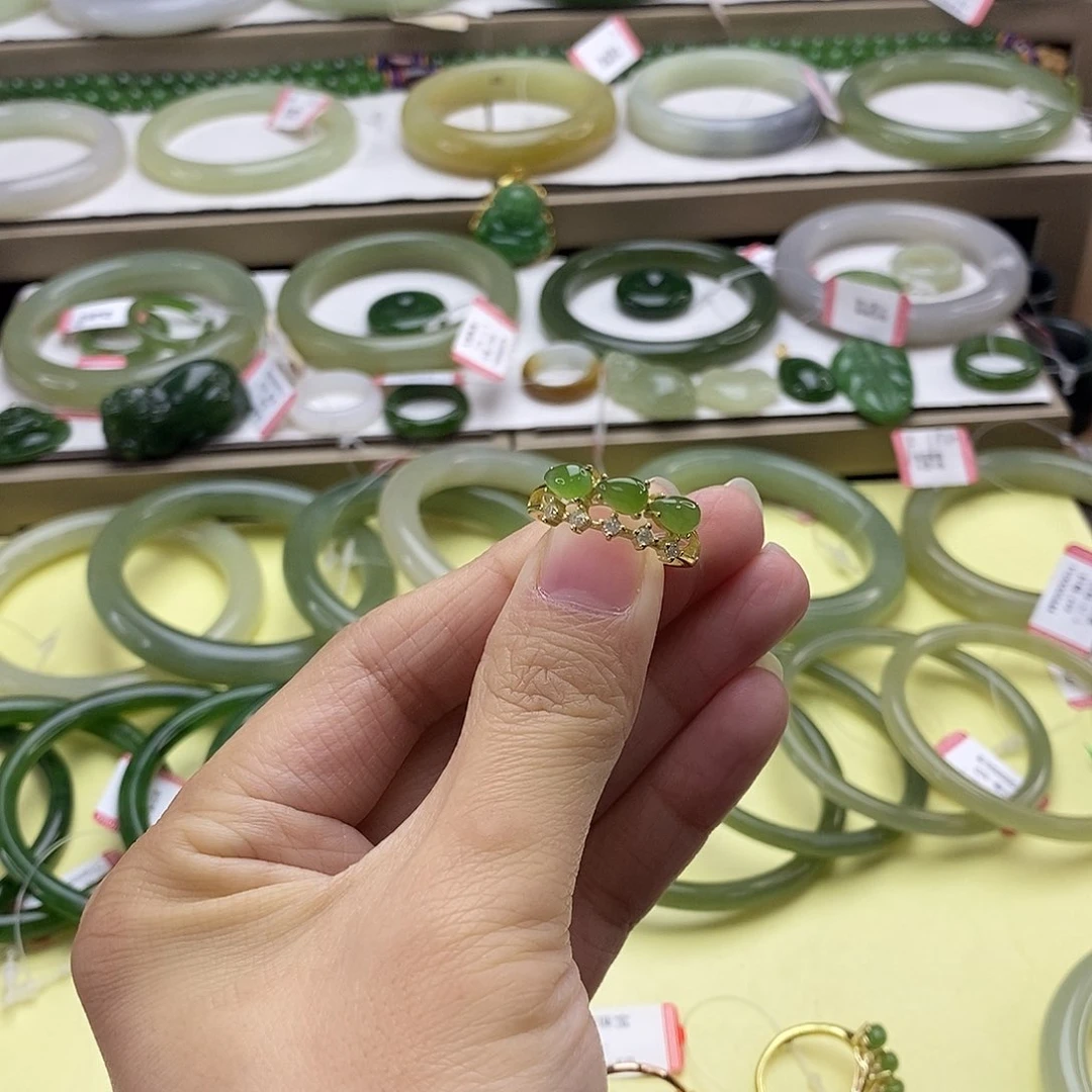 和田玉戒指银S925镶嵌