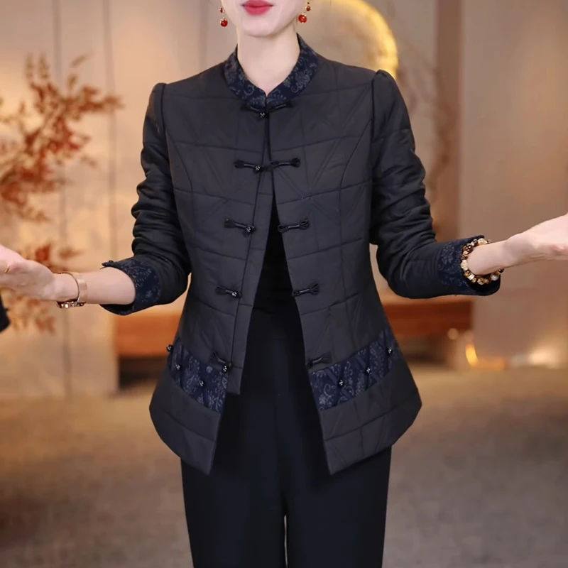 国风时尚修身外套女2025秋冬季新款妈妈高端洋气百搭保暖棉服上衣