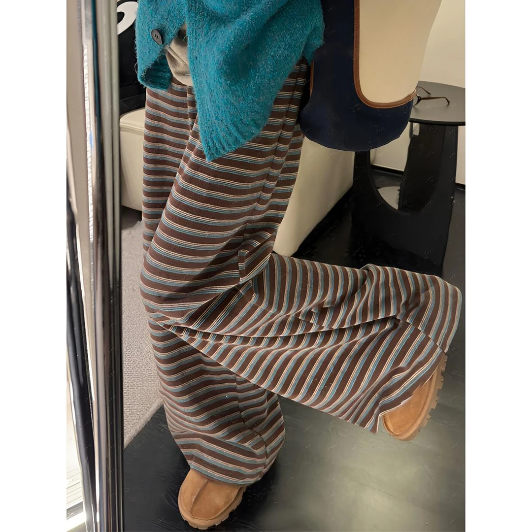 孕妇裤子秋冬季外穿加绒加厚新款条纹抽绳直筒阔腿拖地休闲长裤