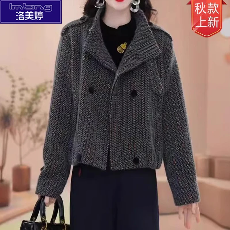 外套女款爆款2025新款宽松减龄小香风上衣秋季立领双排扣女短外套