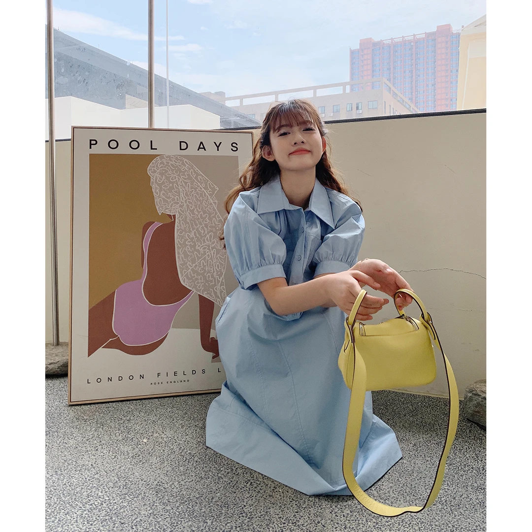 晶咕白标~松弛偶像～宽松A字衬衫连衣裙夏季休闲时尚收腰约会裙子