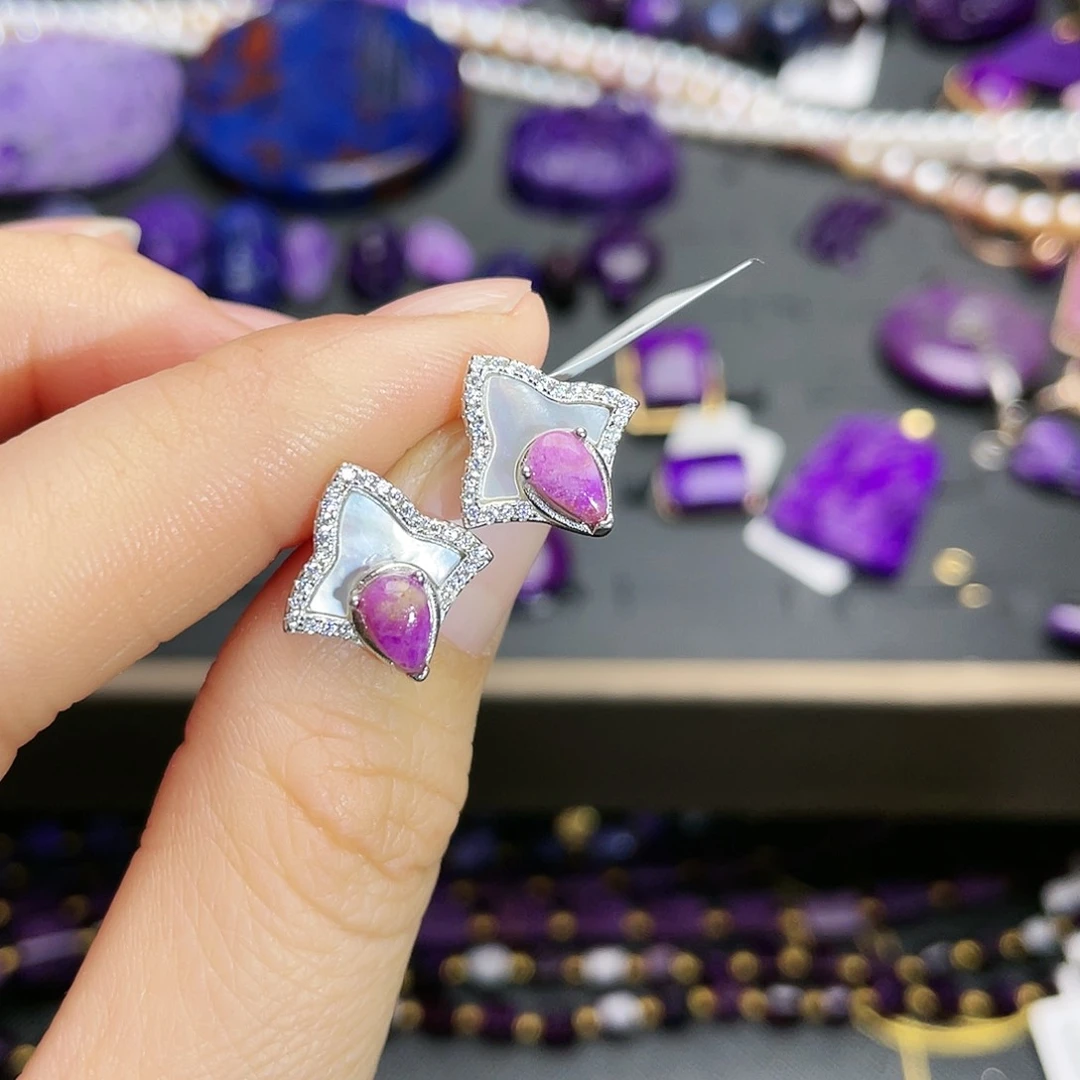 苏纪石（舒俱来）耳钉银S925镶嵌