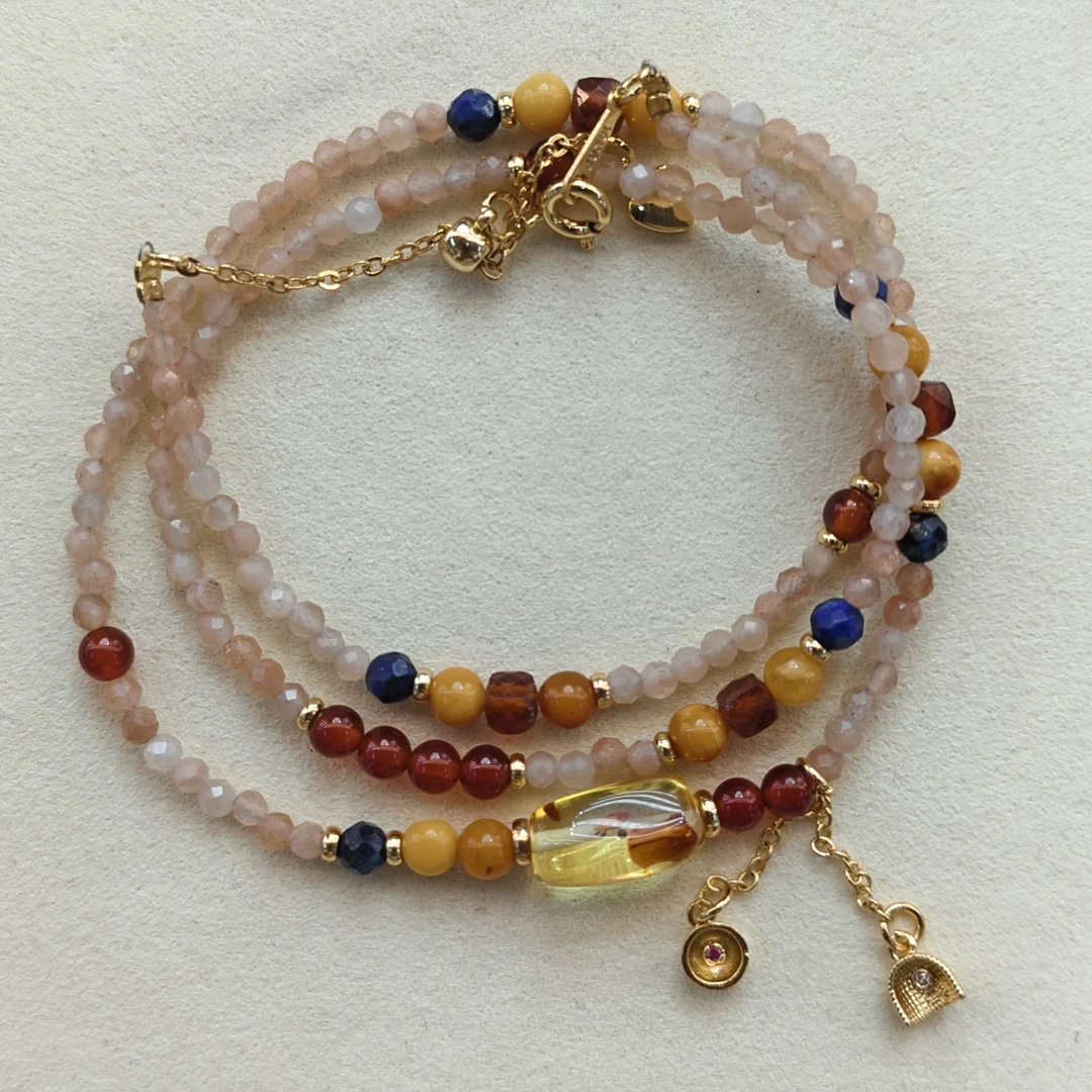 D99花珀蜜蜡石榴石项链5102