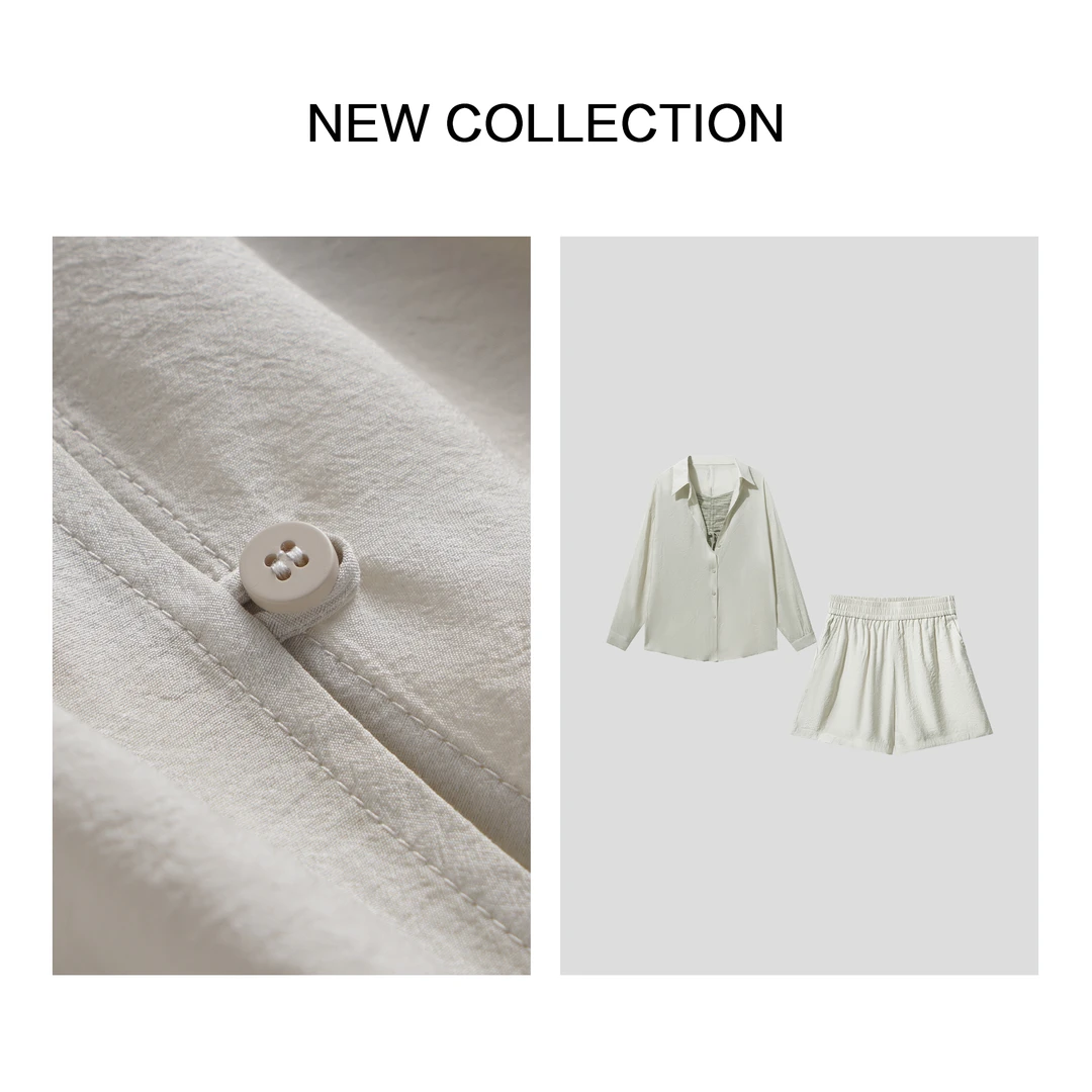 【小铃铛女装】 D1F27060 女士简约上衣、舒适吊带与清爽短裤三件套