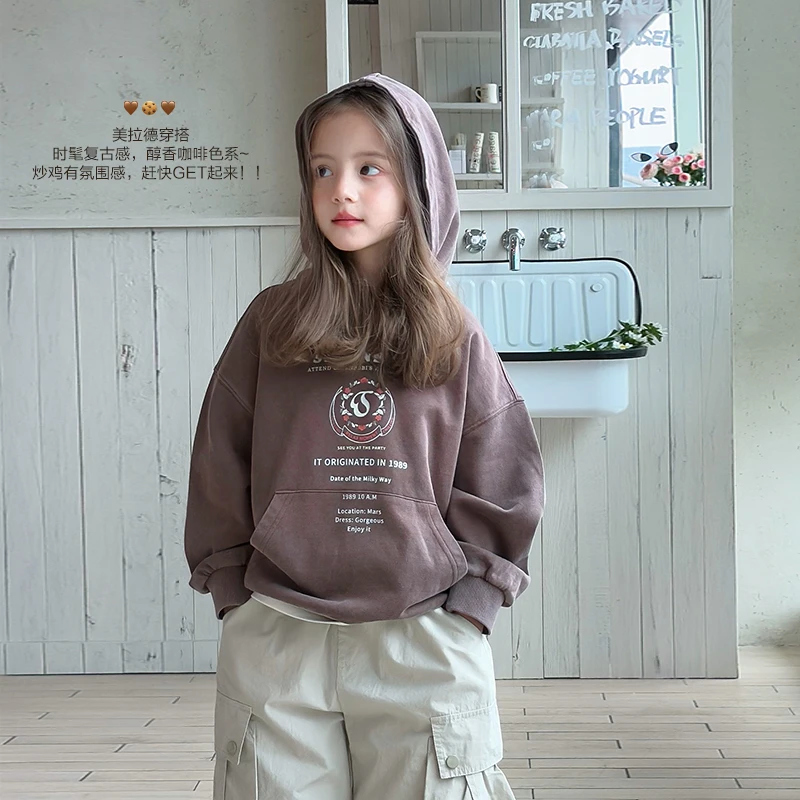 SKA2521女童韩版洋气字母连帽卫衣春装新款儿童休闲原创上衣潮