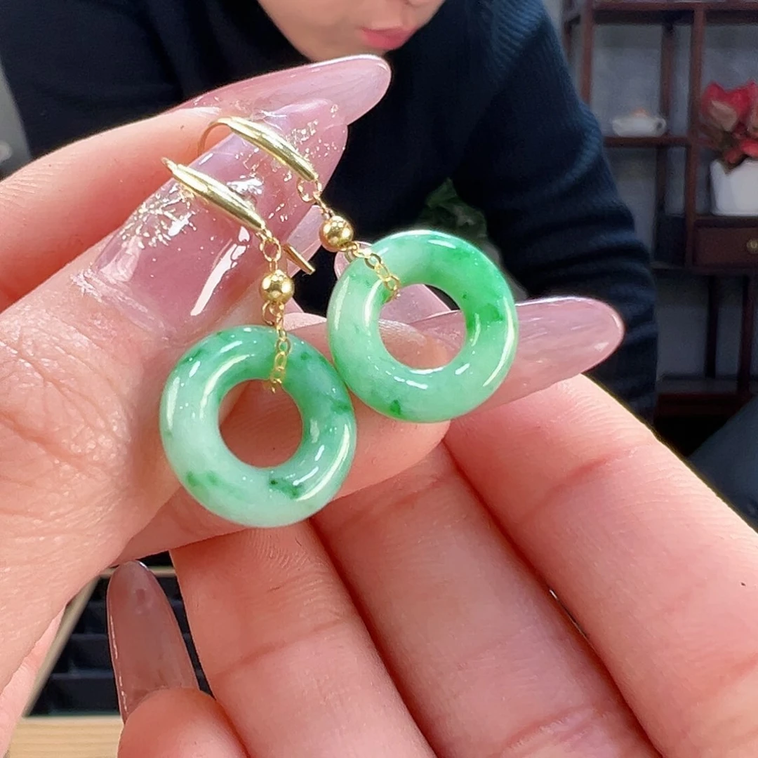 翡翠耳饰18K金镶嵌耳环64