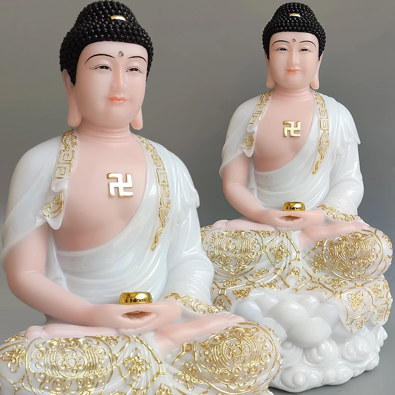 新款汉白玉精工彩绘全堂佛娑婆四圣释迦观音弥勒佛地藏王居家摆件