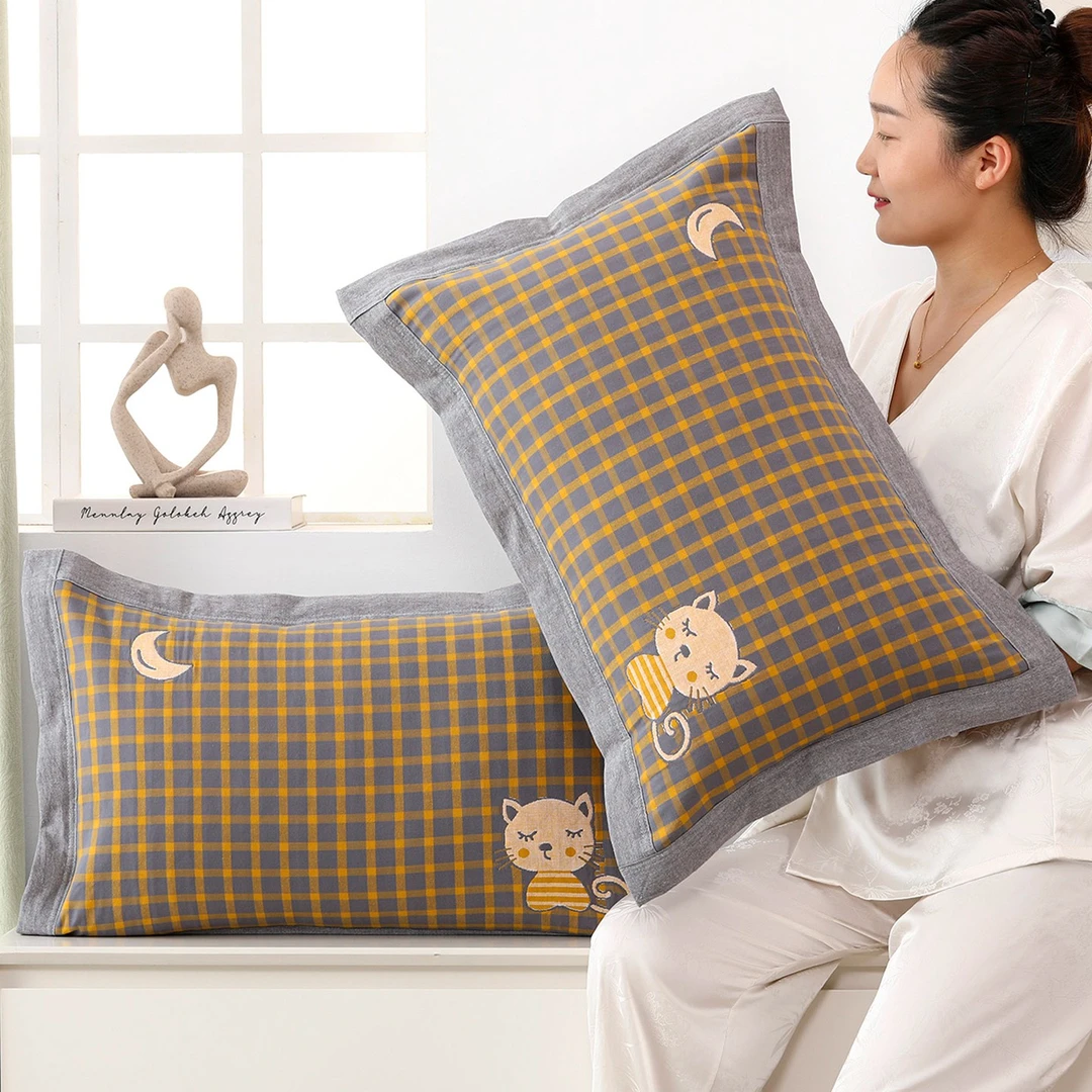 宽边纯棉纱布中号棉枕学生加厚枕套一对装透气吸汗枕头套40*60cm