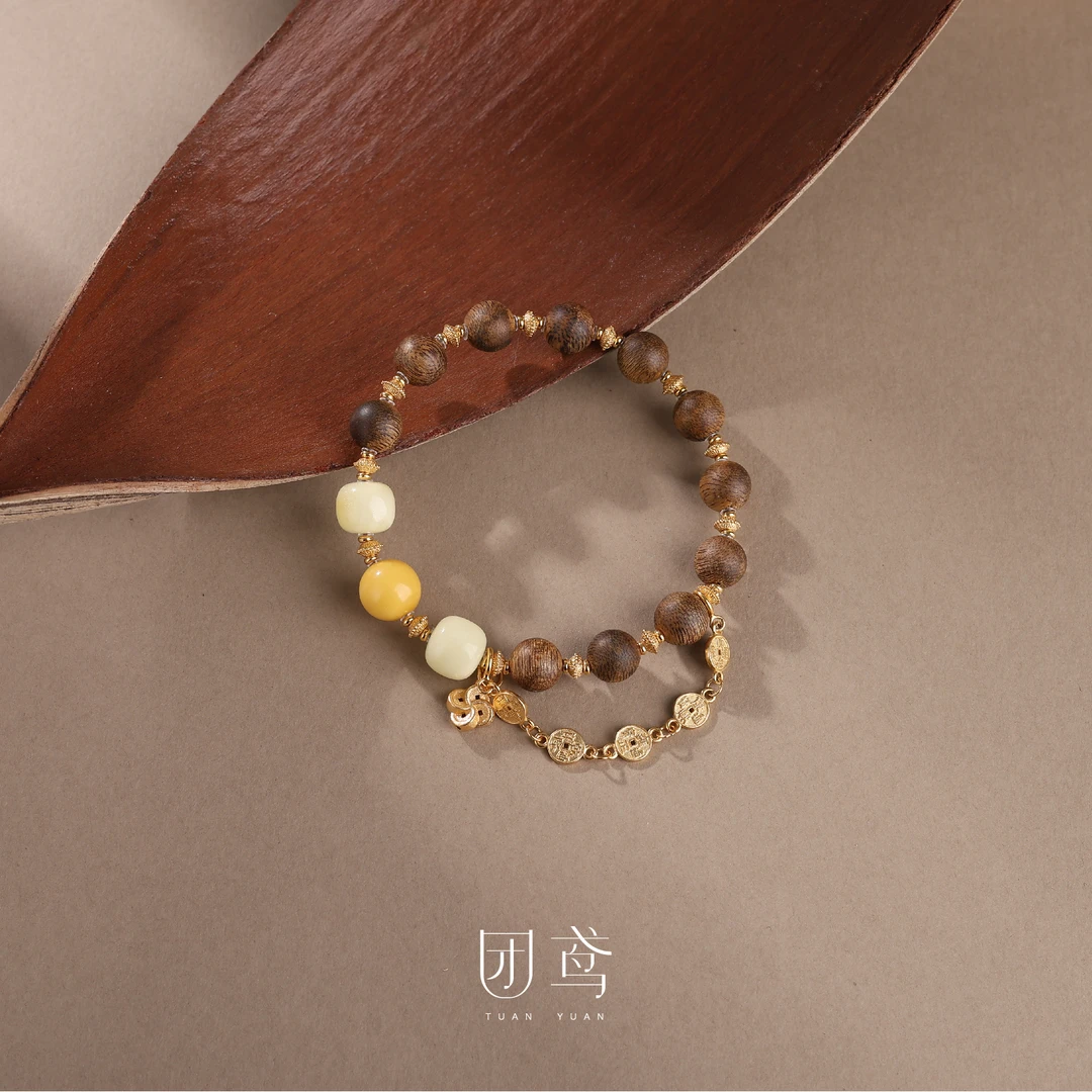 沉香【长福】0.8+海南莺歌奇楠 蜜蜡 五帝c单圈手串【团鸢】·多样性发