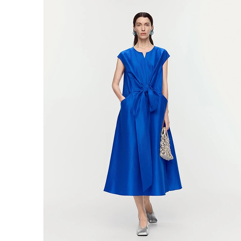 AUM25夏新款气质收腰【葡萄牙进口面料】克莱因蓝连衣裙M1FZ20116