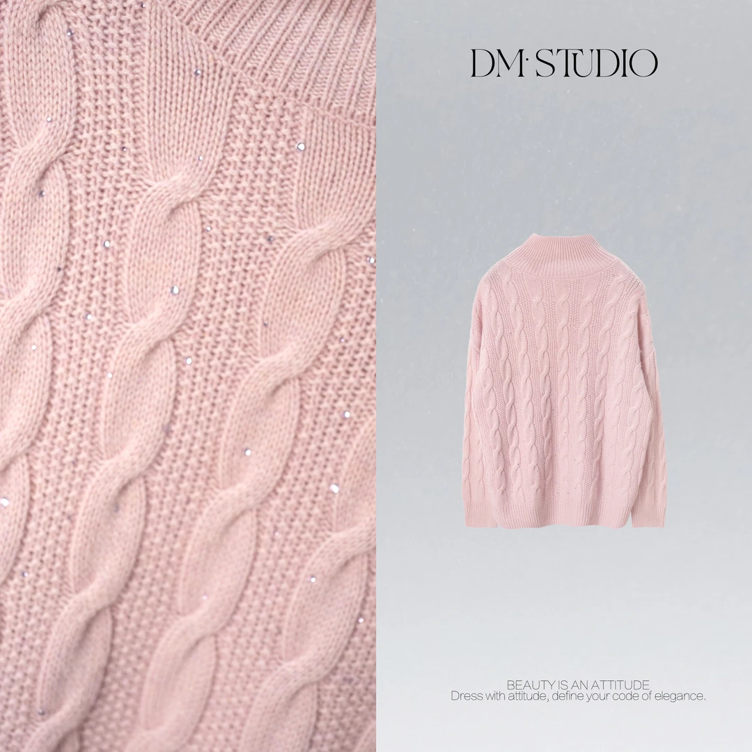 DEDM•STUDIO气质亮片100%羊毛中高领螺纹针织毛衣2507MY/RL-2378