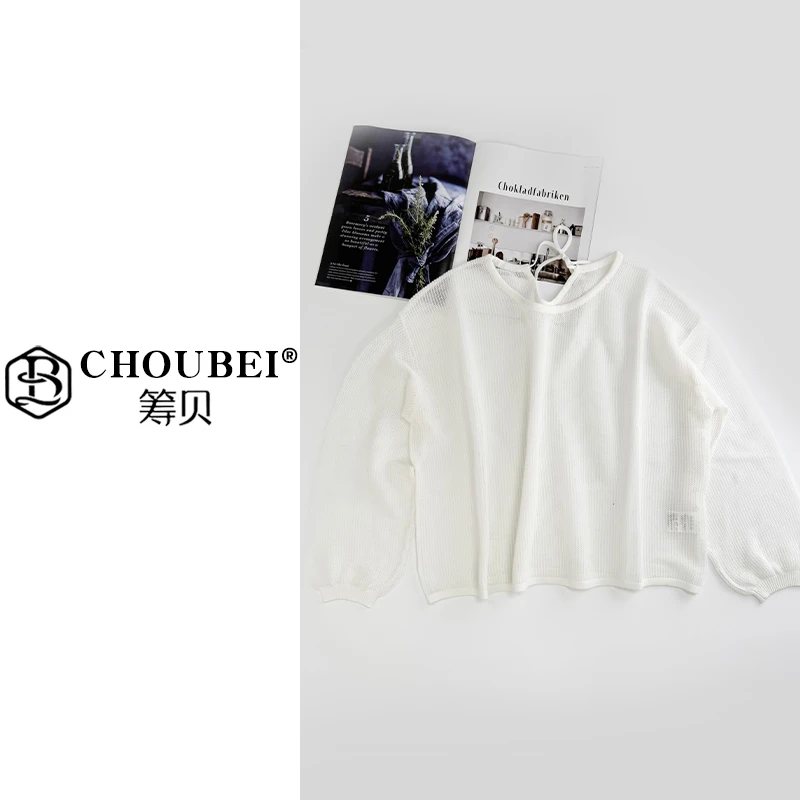 筹贝-【7色】天丝透气高级感圆领百搭长袖针织女夏2698