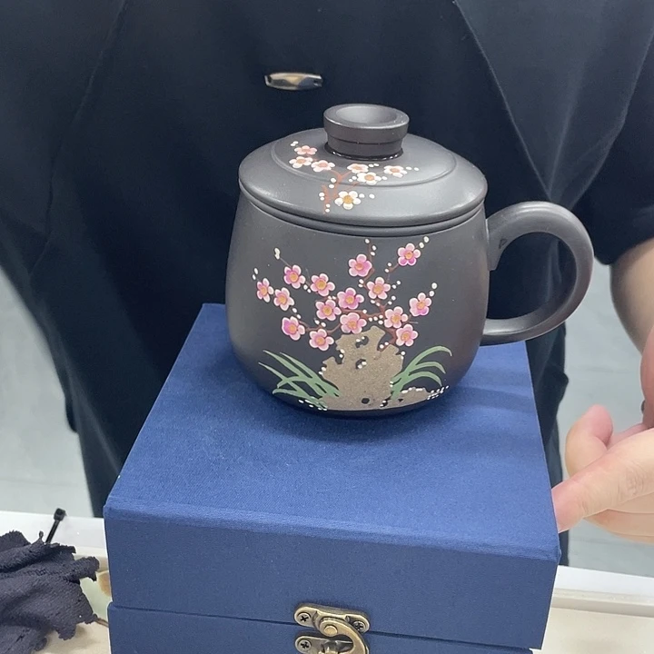 茶杯紫砂玉*?石黄太湖石幻彩梅花大容量三件套