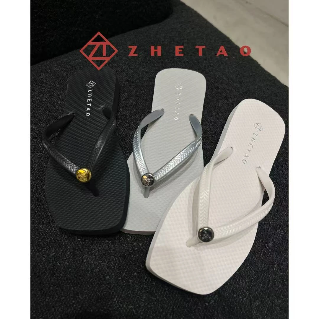 ZHETAO原创设计 夏季时尚休闲款防滑防水平底人字拖 沙滩女士凉鞋