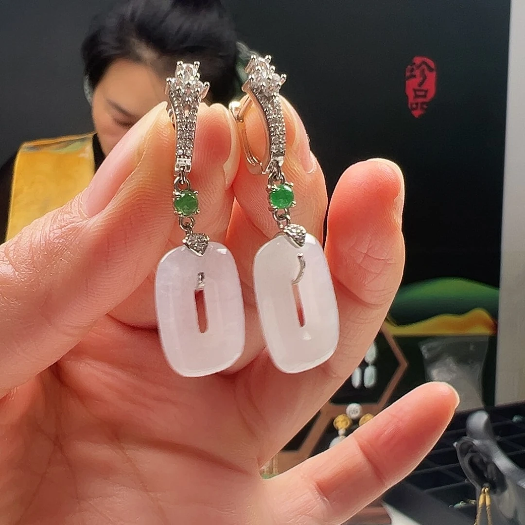 银S925镶嵌翡翠耳饰