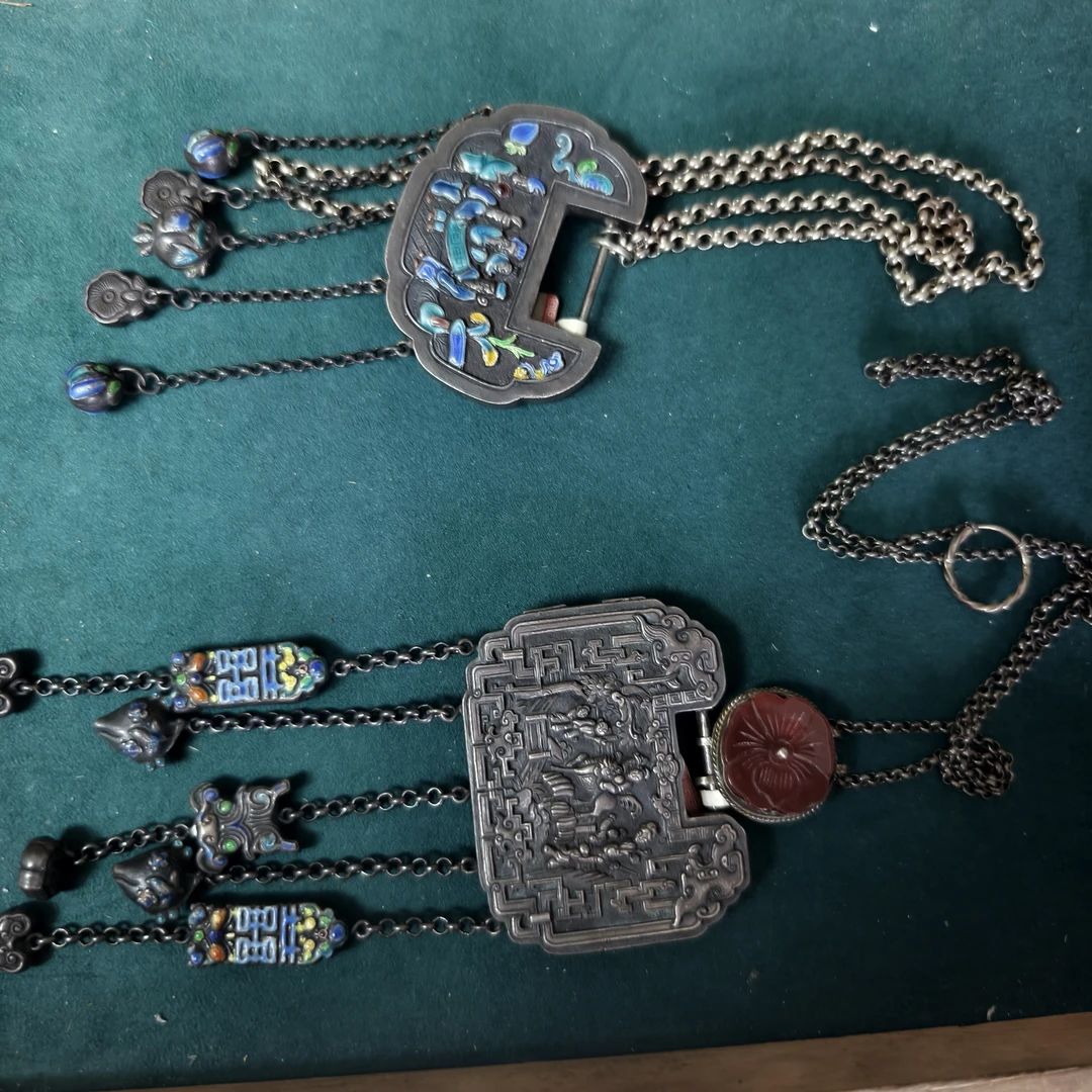 吊坠足银 足银项链毛衣链烧蓝平安锁