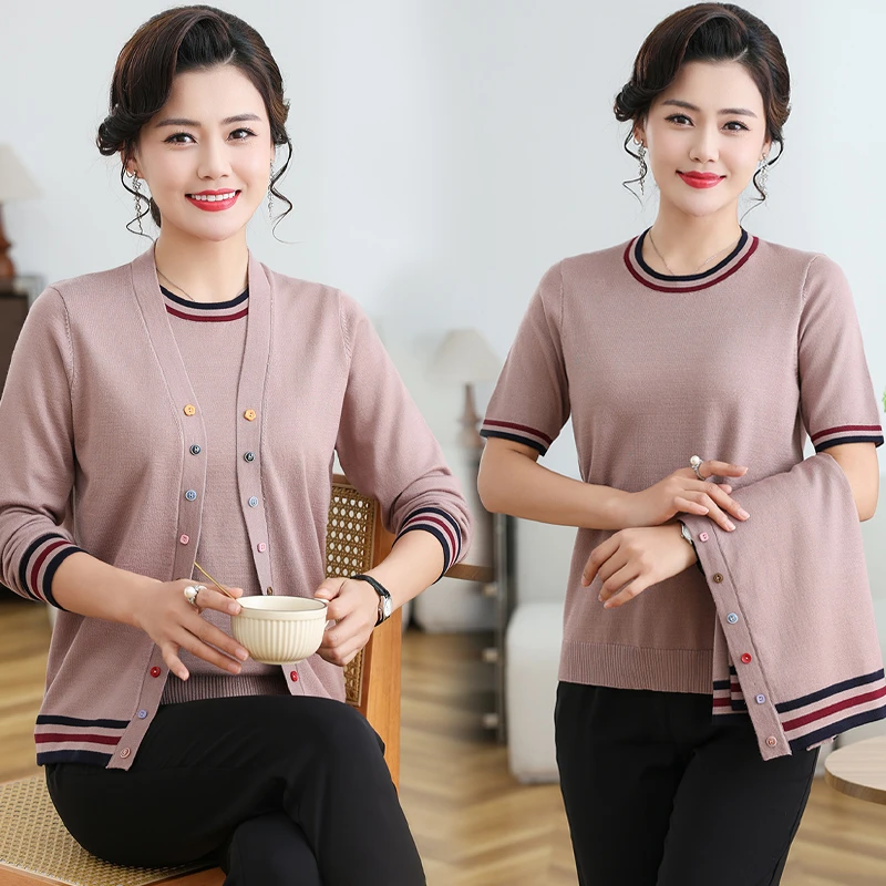 气质妈妈2025春装新款洋气针织两件套宽松时尚外套妈妈秋装