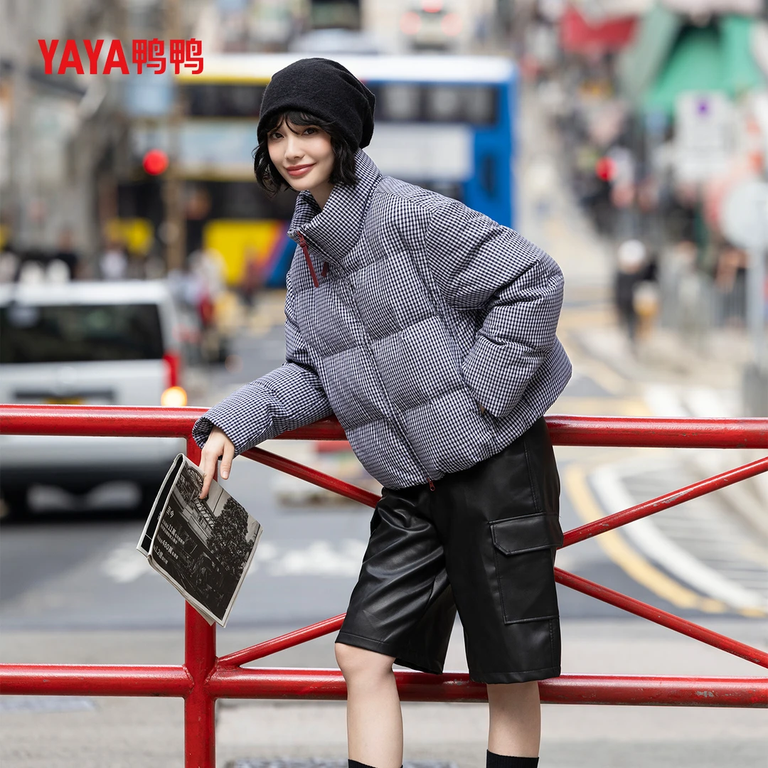 YAYA/鸭鸭网红洋气炸街女装千鸟格小众炸街高级感女装格子羽绒服