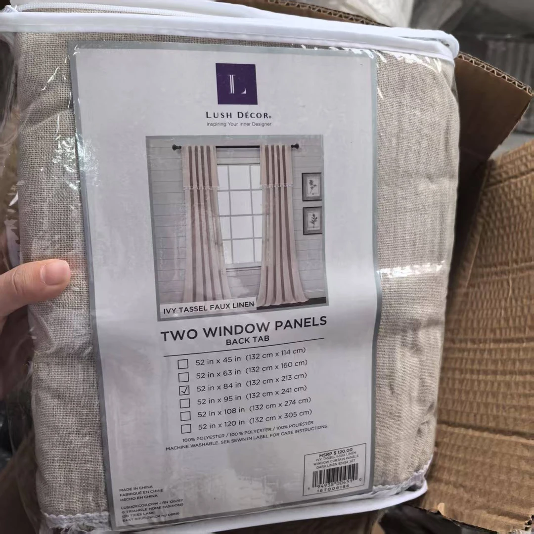 0451卡其色麻料穿杆窗帘，单片132*213.发2片