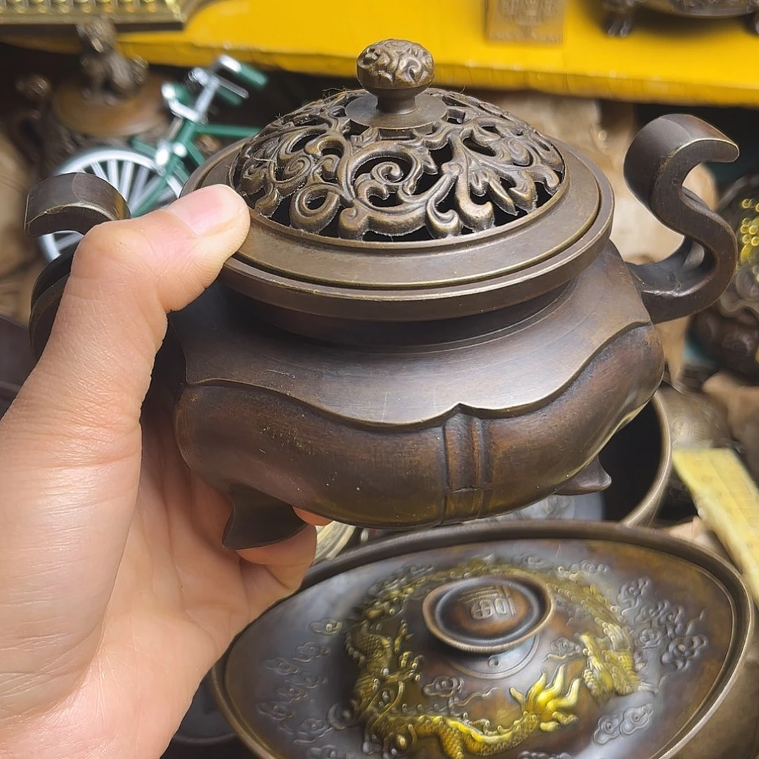 原矿风磨铜精雕摆件 