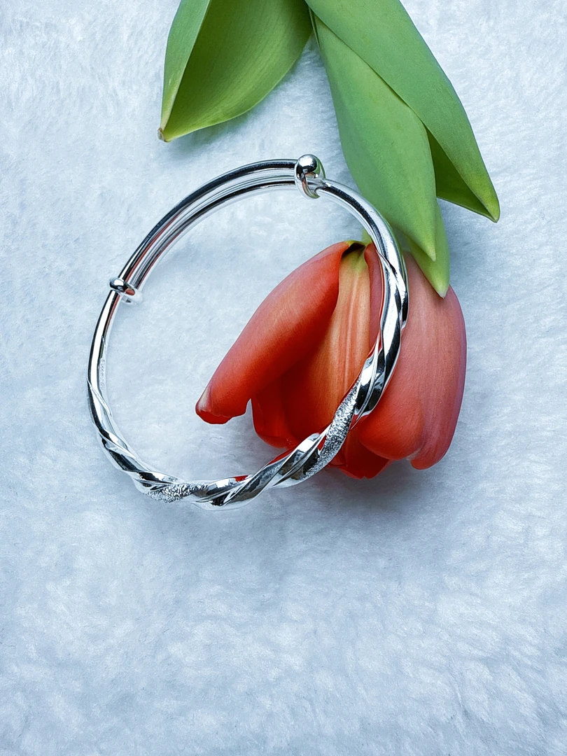 足银手镯  足银9999麻花纽丝手镯实心磨砂可送学生妈妈情人