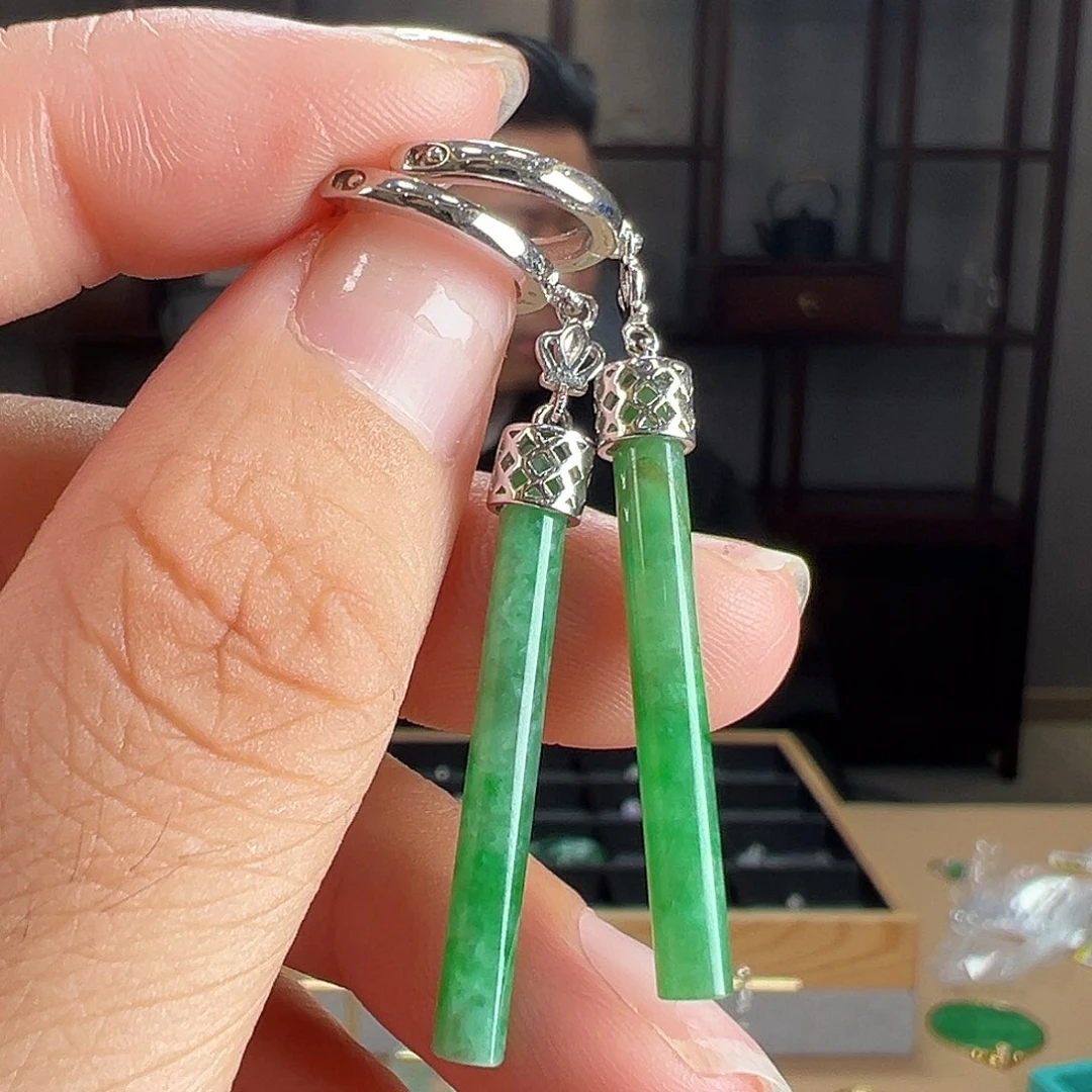 翡翠银S925镶嵌耳饰耳环43