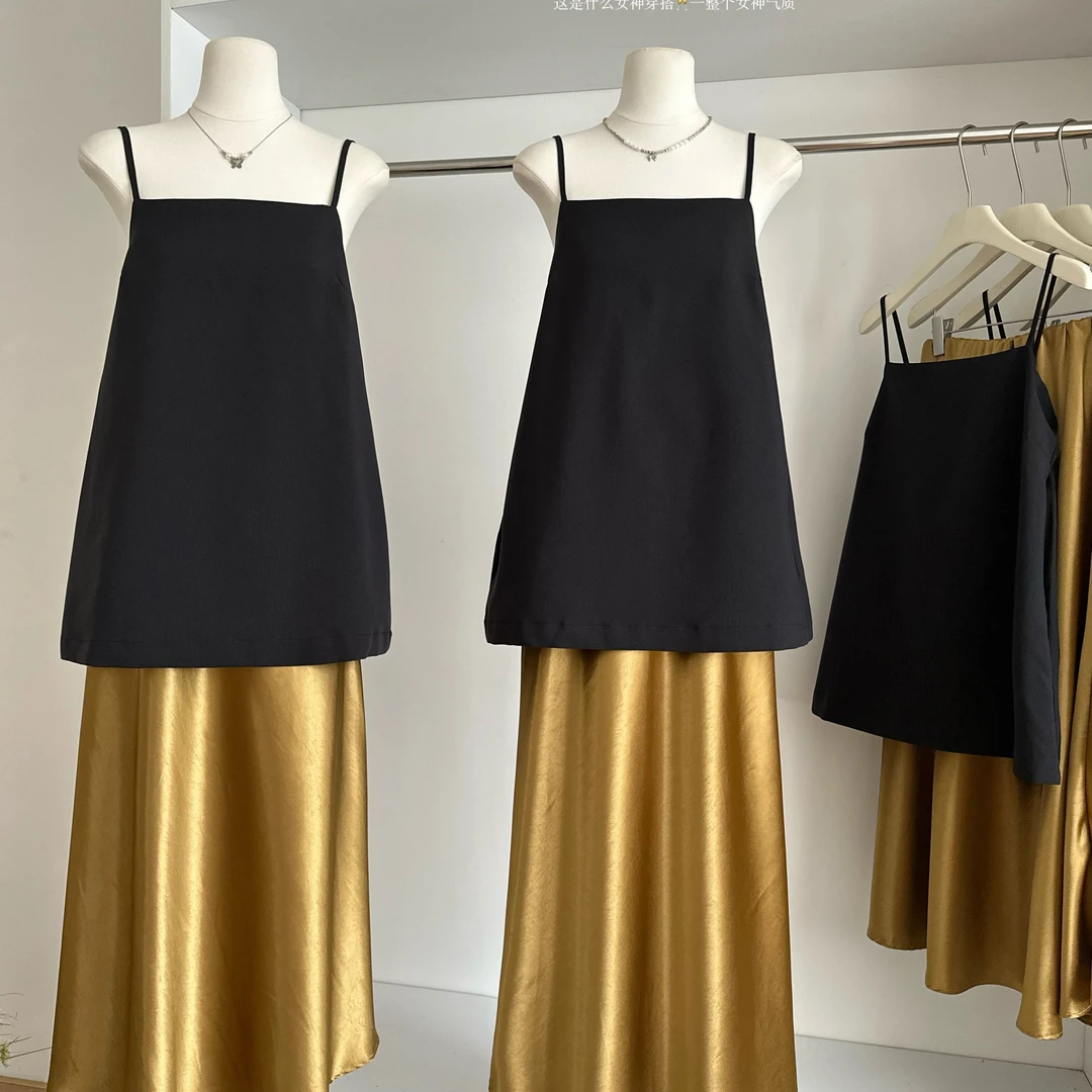 一字领吊带高级感露背显瘦吊带+“鎏金”气质轻奢风垂感缎面裙