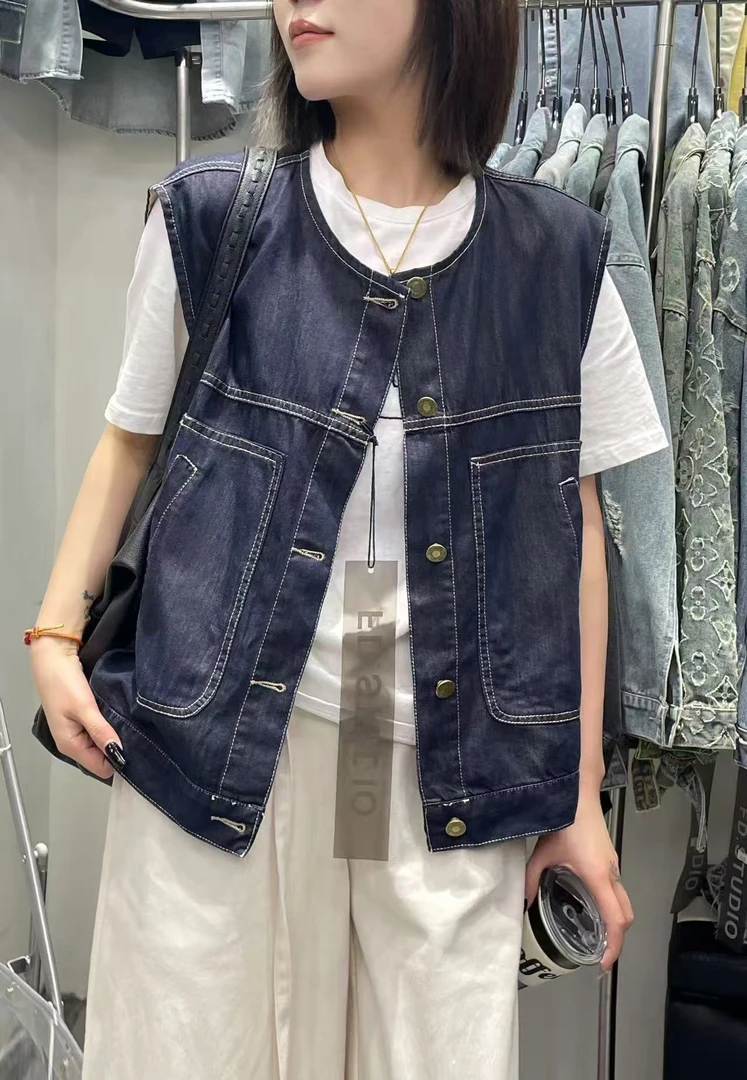 港味复古叠穿显瘦牛仔马甲女春夏新款高级感无袖坎肩