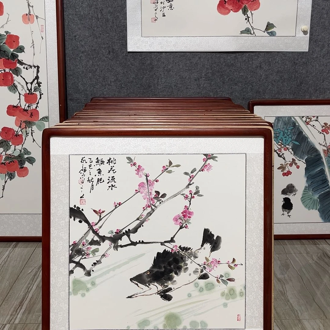 国画书画作品带框63×63