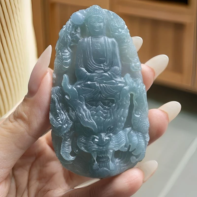 翡翠九龙大日属羊猴守护 毛货买断 尺寸73*40*7.6mm