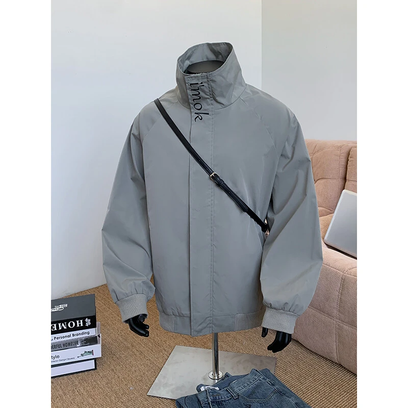 cleanfit美式立领刺绣飞行员夹克男春高级感痞帅黑色冲锋衣外套