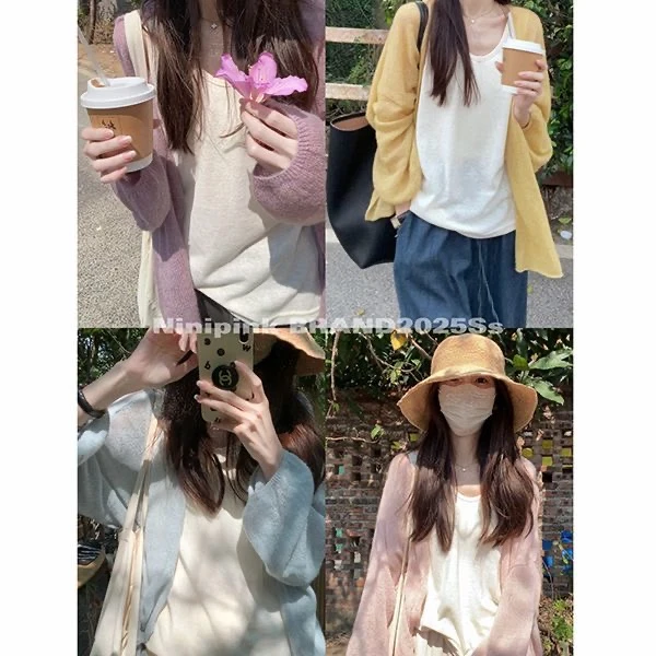 奶油衫新款灯笼袖空调衫薄开衫毛衣针织女宽松百搭显瘦上衣