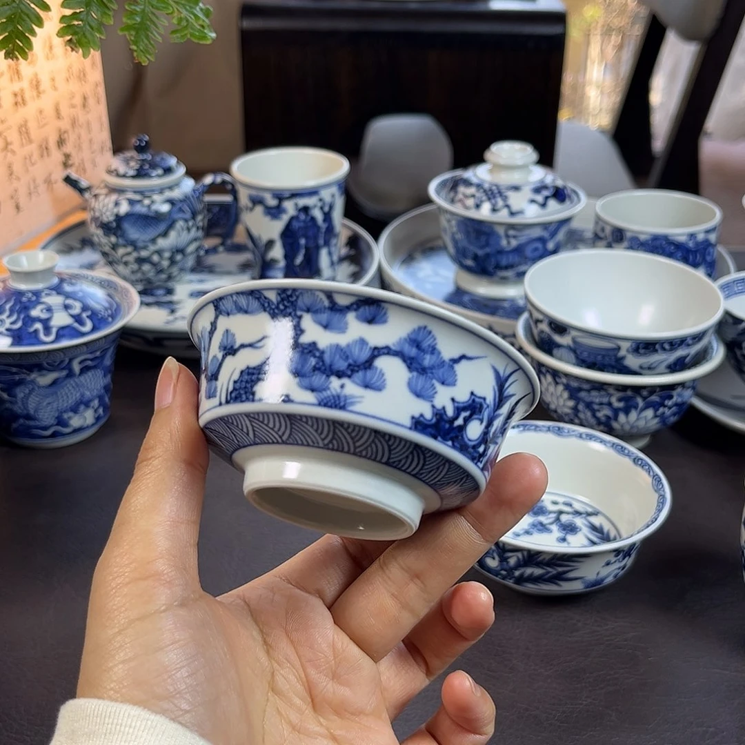 朝岚夕霞仿至正元青花原矿釉烧制全手绘主人杯